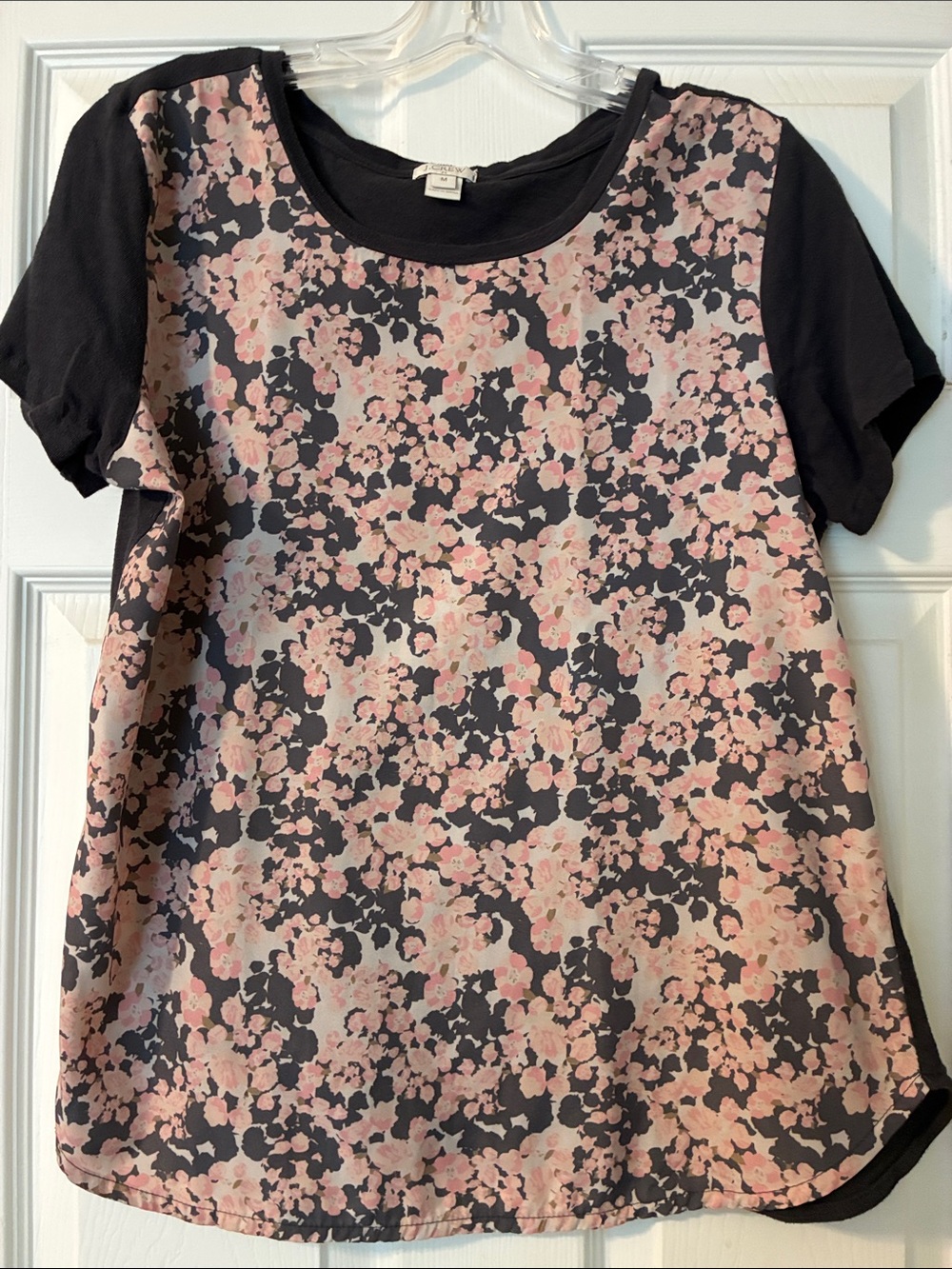J. Crew Tee with Pink Floral Front Panel